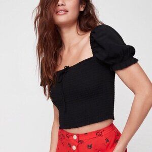 Aritzia Wilfred Smocked Blouse in Black Size Medium